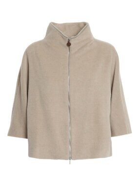 Fabiana Filippi Women's Taupe Zip-Front wool Coat medium